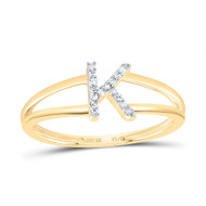 10k Yellow Gold Genuine Diamond Women Block Letter K Initial Split Ring 1/20 CT