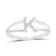 10k White Gold Genuine Diamond Women's Block Letter K Initial Split Ring 1/20 CT