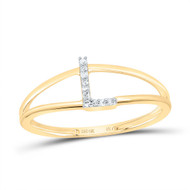 10k Yellow Gold Genuine Diamond Women Block Letter L Initial Split Ring 0.03 CT