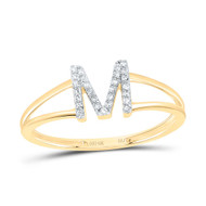 10k Yellow Gold Genuine Diamond Women Block Letter M Initial Split Ring 1/12 CT