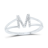 10k White Gold Genuine Diamond Women's Block Letter M Initial Split Ring 1/12 CT
