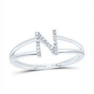 10k White Gold Genuine Diamond Women's Block Letter N Initial Split Ring 1/20 CT