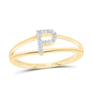 10k Yellow Gold Genuine Diamond Women Block Letter P Initial Split Ring 1/20 CT