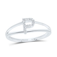 10k White Gold Genuine Diamond Women's Block Letter P Initial Split Ring 1/20 CT