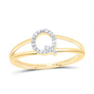 10k Yellow Gold Genuine Diamond Women Block Letter Q Initial Split Ring 1/12 CT