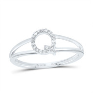 10k White Gold Genuine Diamond Women's Block Letter Q Initial Split Ring 1/12 CT