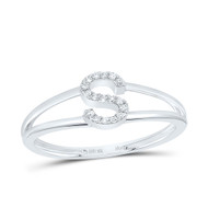 10k White Gold Genuine Diamond Women's Block Letter S Initial Split Ring 1/20 CT