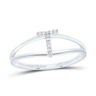 10k White Gold Genuine Diamond Women's Block Letter T Initial Split Ring 0.03 CT