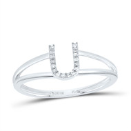 10k White Gold Genuine Diamond Women's Block Letter U Initial Split Ring 1/20 CT