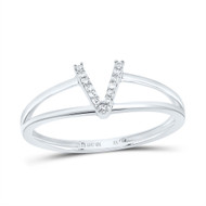 10k White Gold Genuine Diamond Women's Block Letter V Initial Split Ring 1/20 CT