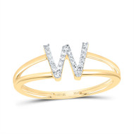 10k Yellow Gold Genuine Diamond Women Block Letter W Initial Split Ring 1/12 CT