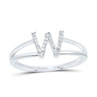 10k White Gold Genuine Diamond Women's Block Letter W Initial Split Ring 1/12 CT