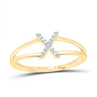 10k Yellow Gold Genuine Diamond Women Block Letter X Initial Split Ring 1/20 CT
