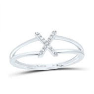 10k White Gold Genuine Diamond Women's Block Letter X Initial Split Ring 1/20 CT