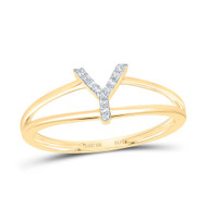 10k Yellow Gold Genuine Diamond Women Block Letter Y Initial Split Ring 1/20 CT