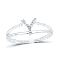 10k White Gold Genuine Diamond Women's Block Letter Y Initial Split Ring 1/20 CT