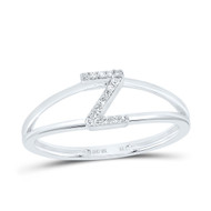 10k White Gold Genuine Diamond Women's Block Letter Z Initial Split Ring 1/20 CT
