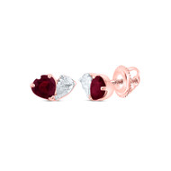 14K Rose Gold Natural Ruby & Real Diamond Women's 4mm Heart Stud Earrings 3/8 CT