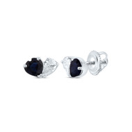 14K White Gold Natural Sapphire & Diamond Women's 4mm Heart Stud Earrings 3/8 CT