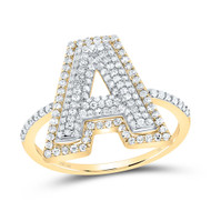 10k Yellow Gold Genuine Diamond Women's Block Font Letter A Initial Ring 1/2 CT