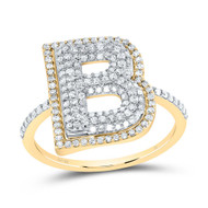 10k Yellow Gold Genuine Diamond Women's Block Font Letter B Initial Ring 1/2 CT