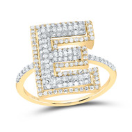 10k Yellow Gold Genuine Diamond Women's Block Font Letter E Initial Ring 5/8 CT