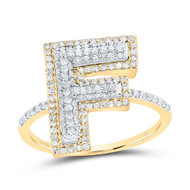 10k Yellow Gold Genuine Diamond Women's Block Font Letter F Initial Ring 1/2 CT