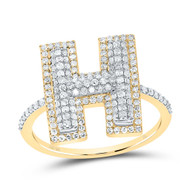 10k Yellow Gold Genuine Diamond Women's Block Font Letter H Initial Ring 1/2 CT