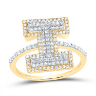 10k Yellow Gold Genuine Diamond Women's Block Font Letter I Initial Ring 1/2 CT