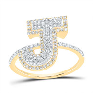 10k Yellow Gold Genuine Diamond Women's Block Font Letter J Initial Ring 1/2 CT