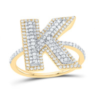 10k Yellow Gold Genuine Diamond Women's Block Font Letter K Initial Ring 5/8 CT