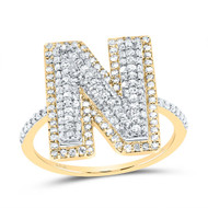 10k Yellow Gold Genuine Diamond Women's Block Font Letter N Initial Ring 5/8 CT