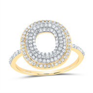 10k Yellow Gold Genuine Diamond Women's Block Font Letter O Initial Ring 1/2 CT