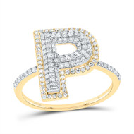 10k Yellow Gold Genuine Diamond Women's Block Font Letter P Initial Ring 1/2 CT