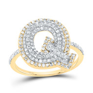 10k Yellow Gold Genuine Diamond Women's Block Font Letter Q Initial Ring 5/8 CT