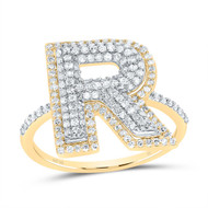 10k Yellow Gold Genuine Diamond Women's Block Font Letter R Initial Ring 5/8 CT