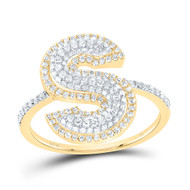 10k Yellow Gold Genuine Diamond Women's Block Font Letter S Initial Ring 1/2 CT