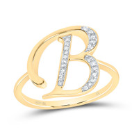10k Yellow Gold Genuine Diamond Women Script Font Letter B Initial Ring 1/10 CT