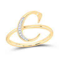 10k Yellow Gold Genuine Diamond Women Script Font Letter C Initial Ring 1/20 CT