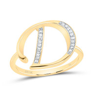 10k Yellow Gold Genuine Diamond Women Script Font Letter D Initial Ring 1/12 CT