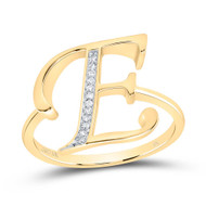 10k Yellow Gold Genuine Diamond Women Script Font Letter E Initial Ring 1/20 CT