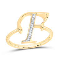 10k Yellow Gold Genuine Diamond Women Script Font Letter F Initial Ring 1/20 CT