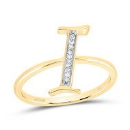 10k Yellow Gold Genuine Diamond Women Script Font Letter I Initial Ring 1/20 CT