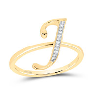 10k Yellow Gold Genuine Diamond Women Script Font Letter J Initial Ring 1/20 CT