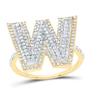 10k Yellow Gold Genuine Diamond Women's Block Font Letter W Initial Ring 3/4 CT