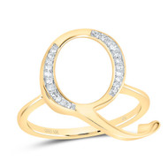 10k Yellow Gold Genuine Diamond Women Script Font Letter Q Initial Ring 1/10 CT