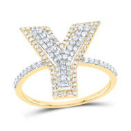 10k Yellow Gold Genuine Diamond Women's Block Font Letter Y Initial Ring 1/2 CT
