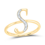 10k Yellow Gold Genuine Diamond Women Script Font Letter S Initial Ring 1/20 CT