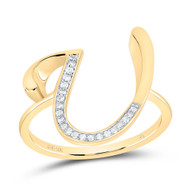10k Yellow Gold Genuine Diamond Women Script Font Letter U Initial Ring 1/10 CT