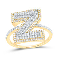 10k Yellow Gold Genuine Diamond Women's Block Font Letter Z Initial Ring 5/8 CT